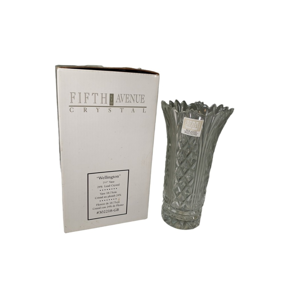 Fifth 5th Avenue LTD Crystal Vase Wellington Vtg 7.5" 24% Lead Crystal Poland